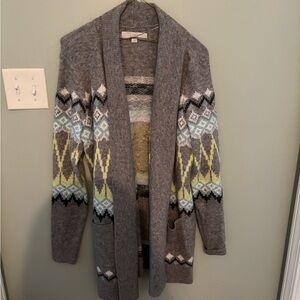 LOFT Gray and Multicolor Patterned Cardigan